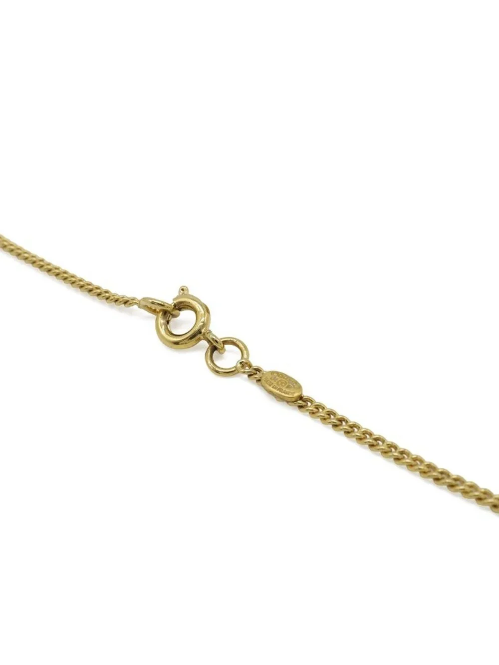 Chanel 01P Square CC Logo Pendant Rhinestone Gold Plated Pink Necklace